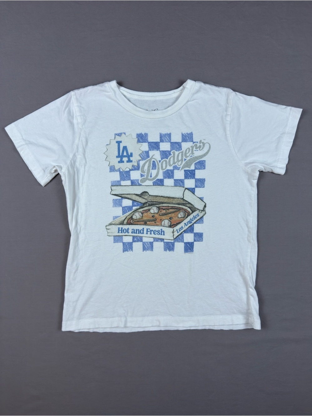 Los Angeles Dodgers White Kids Graphic Tee - Hot and Fresh Pizza Design